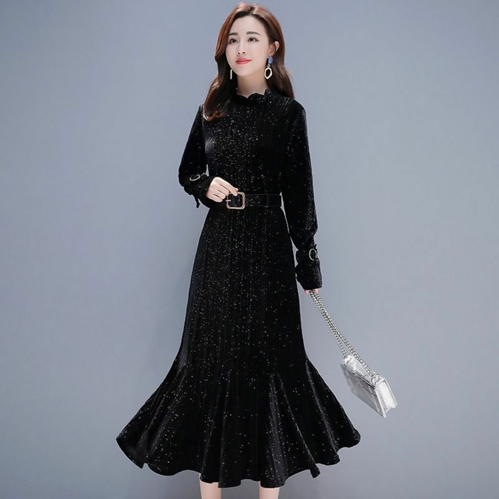 Black velvet evening dress